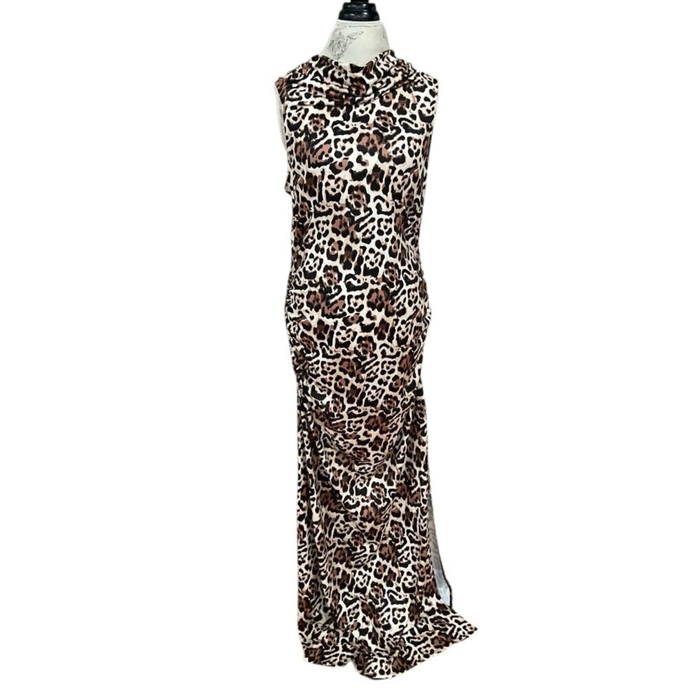 VENUS Women’s Leopard print Maxi Dress Slit Size XL EUC